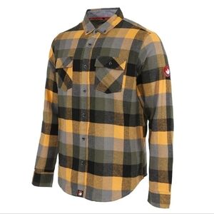 Canada Weather Gear Mens Flannel Button-Down Chambray Lined Collar Olive/Caramel